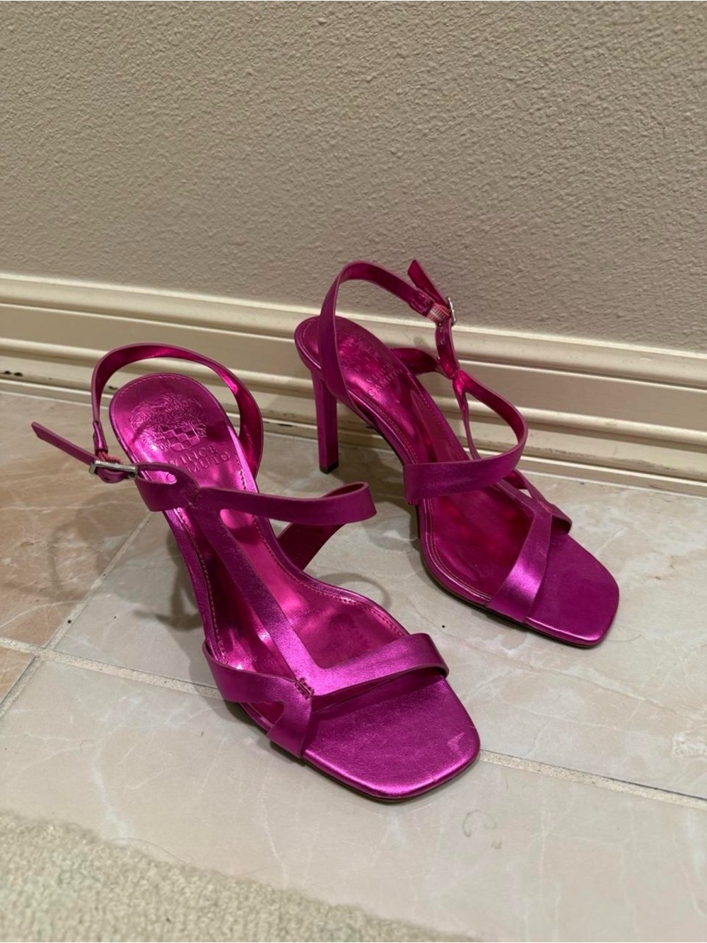 Vince Camuto Metallic Fuchsia Strappy High Heel Sandals